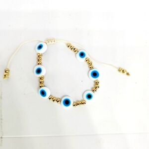 Evil Eye White String Glass Bead Kabbalah Bracelet Good Energy Luck Adjustable